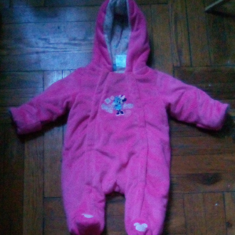 Disney Pink Minnie Mouse Hooded Footie One Piece Snowsuit: Newborn -3 Months